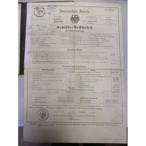 186 - Mainly WW2 era paper ephemera including German Motor Ship Heinz Horn loading certificate in leather ... 