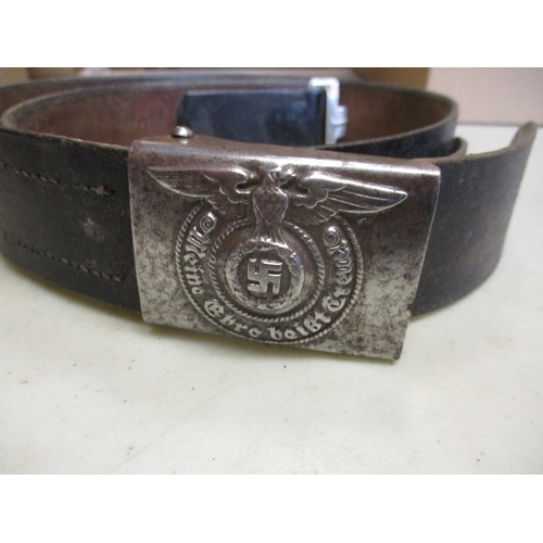 187 - Third Reich SS buckle and belt, rope behind eagle design, buckle without maker's mark, bent catch wi... 