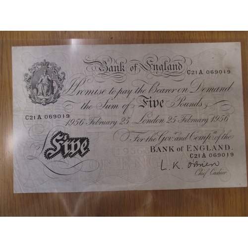 225 - L.K O'Brien. Range of £5 with 1955 (13 Sep) A77A fine, (27 Sep) A89A fine, 1956 (25 Feb) C21A fair a... 