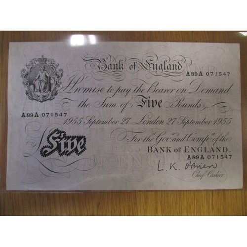 225 - L.K O'Brien. Range of £5 with 1955 (13 Sep) A77A fine, (27 Sep) A89A fine, 1956 (25 Feb) C21A fair a... 