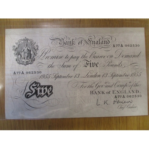 225 - L.K O'Brien. Range of £5 with 1955 (13 Sep) A77A fine, (27 Sep) A89A fine, 1956 (25 Feb) C21A fair a... 