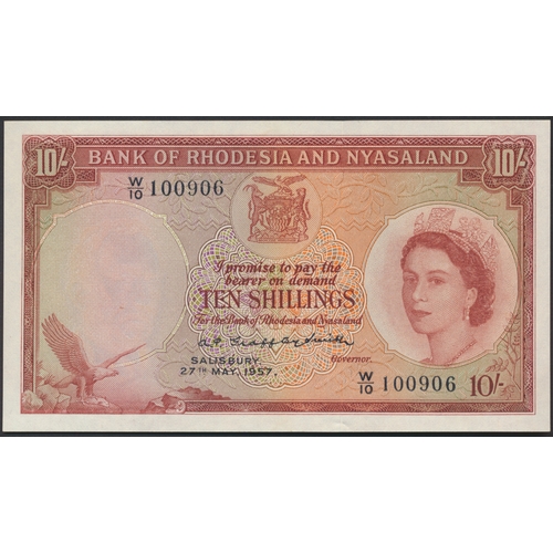 271 - Rhodesia and Nyasaland. 1957 (27 May) A.P. Grafftey-Smith 10 shillings W/10 100906 uncirculated. (Kr... 