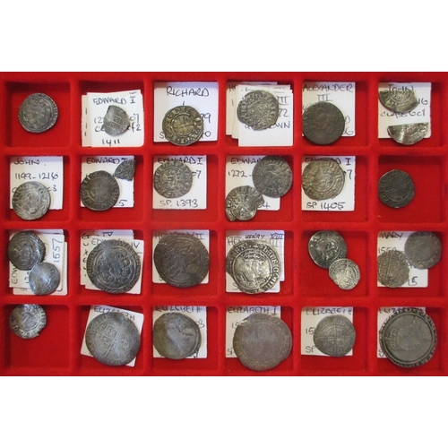 279 - Hammered collection in Lindner tray generally fair to fine, including shillings of James I, Charles ... 