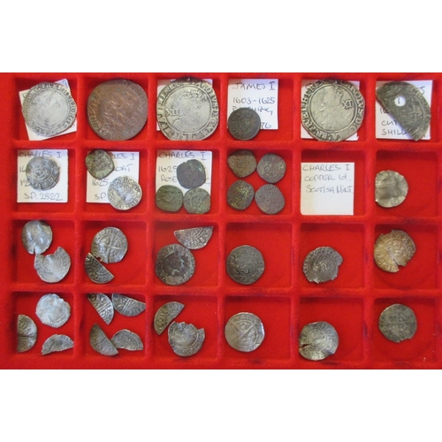 279 - Hammered collection in Lindner tray generally fair to fine, including shillings of James I, Charles ... 