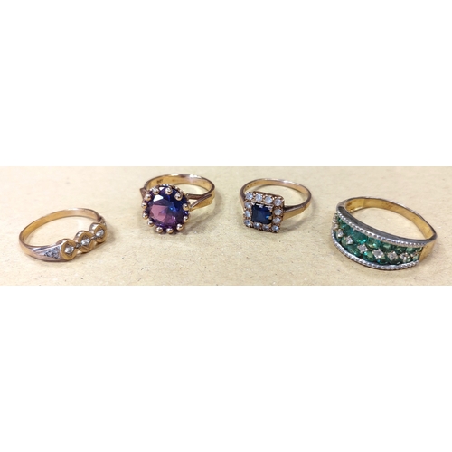 408 - Range of 9ct gold rings with stones inset (5) plus silver rings and charm bracelet Qty 8 (R)