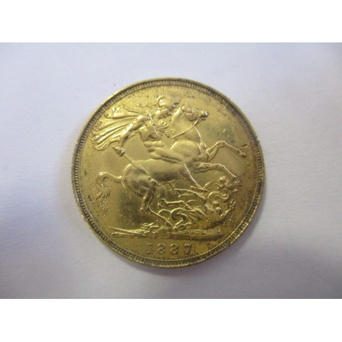 433 - Investment Gold lot - documents required. 1887 sovereign near very fine. (Y)