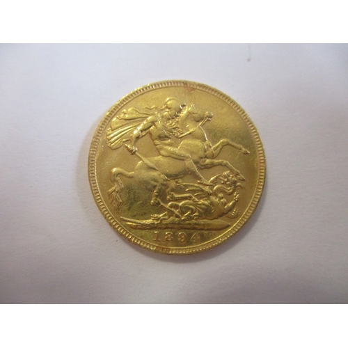 442 - Investment Gold lot - documents required. 1894 sovereign fine. (Y)