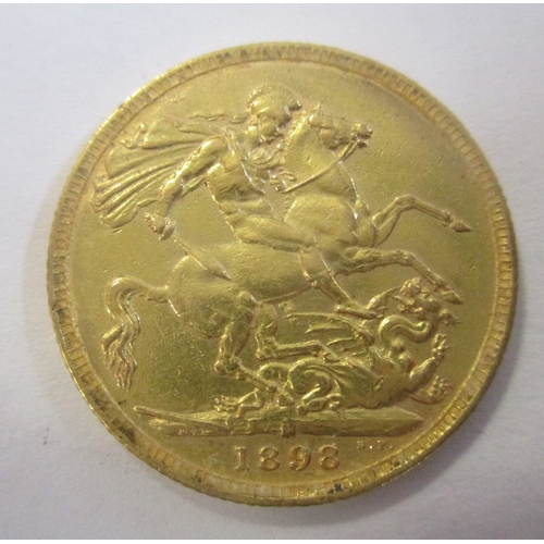 446 - Investment Gold lot - documents required. 1898M sovereign near very fine. (Y)