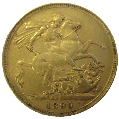 450 - Investment Gold lot - documents required. 1899 sovereign near very fine. (Y)