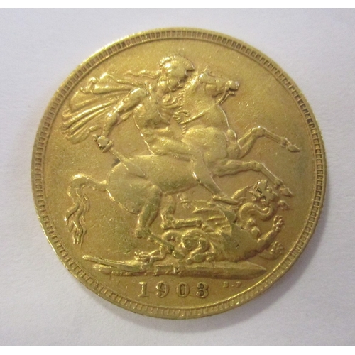 454 - Investment Gold lot - documents required. 1903P sovereign fine. (Y)