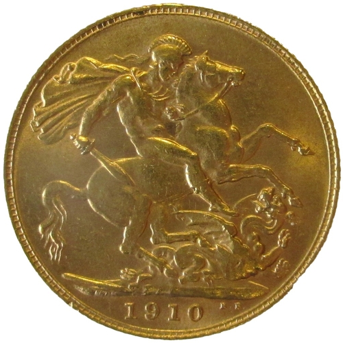 479 - Investment Gold Lot – documents required. 1910 sovereign fine, from a mount. (Y)