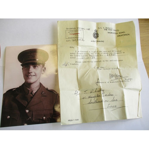 5 - Family collection with:
1. WW1 BWM and Victory Medal to 016621 Pte T. Whalley A.O.C. extremely fine.... 