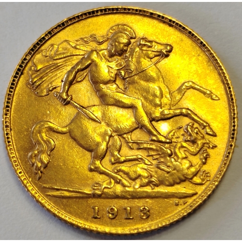 502 - Investment Gold Lot - documents required. 1913 half sovereign very fine. (Y)