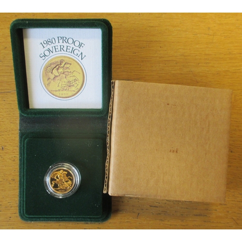 551 - Investment Gold Lot – documents required. 1980 sovereign boxed proof FDC. (Y)