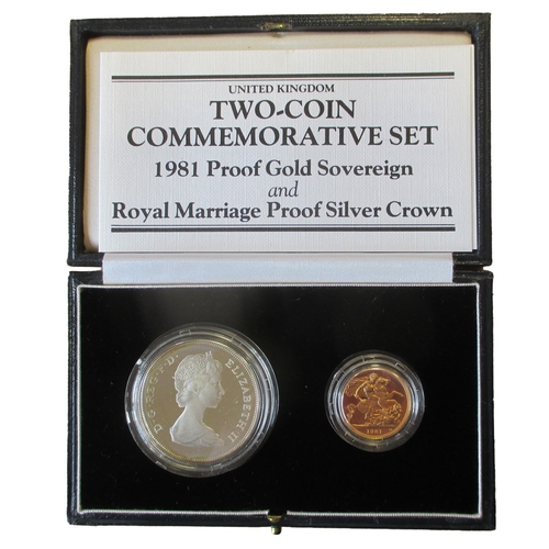 555 - Investment Gold Lot – documents required. 1981 sovereign and crown proof cased set FDC, also with si... 