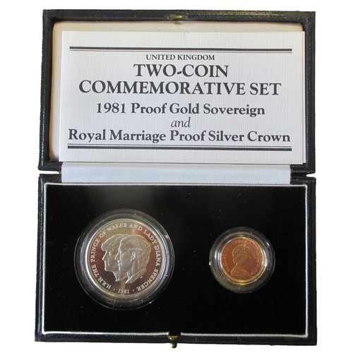 555 - Investment Gold Lot – documents required. 1981 sovereign and crown proof cased set FDC, also with si... 