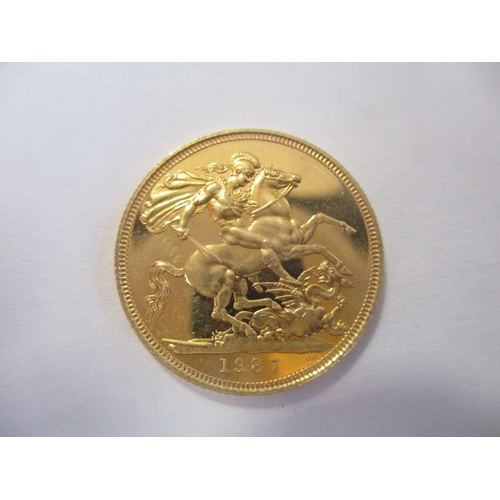 572 - Investment Gold lot - documents required. 1987 sovereign proof FDC, contact marks to field. (Y)