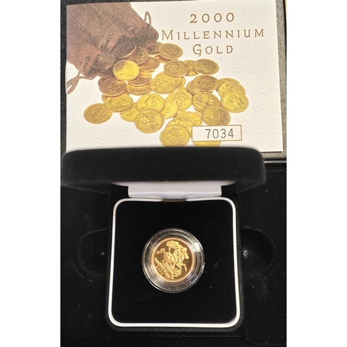 588 - Investment Gold Lot - documents required. 2000 sovereign proof FDC from the Royal Mint, boxed with c... 