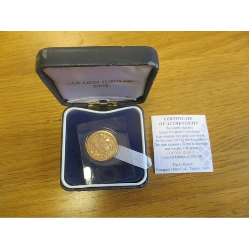 599 - Investment Gold lot - documents required. 2002 sovereign uncirculated with box and certificate. (Y)