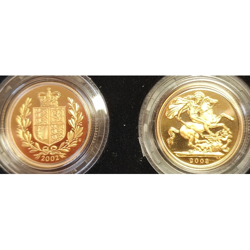 603 - Investment Gold Lot - documents required. 2002 & 2003 sovereign proof twin set FDC from the Royal Mi... 