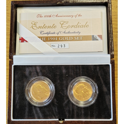 609 - Investment gold lot - Documents required. 2004 The 100th anniversary of the Entente Cordiale 1904 tw... 