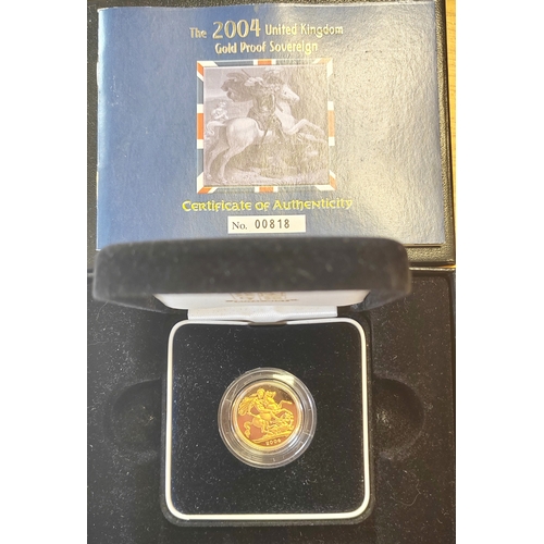 611 - Investment Gold Lot – documents required. 2004 sovereign boxed proof FDC. (Y)