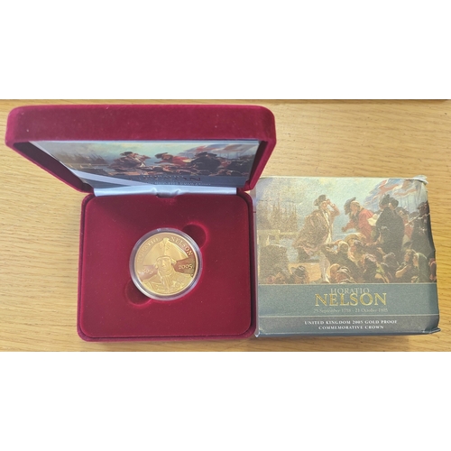 613 - Investment Gold Lot - documents required. 2005 £5 boxed proof FDC Horatio Nelson commemorative crown... 