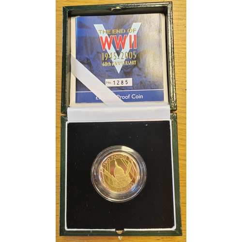 617 - Investment Gold Lot - documents required. 2005 £2 The End of WWII 60th Anniversary boxed gold proof ... 