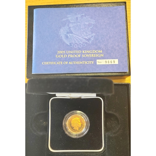 618 - Investment Gold Lot – documents required. 2005 sovereign proof with contact marks to field from the ... 