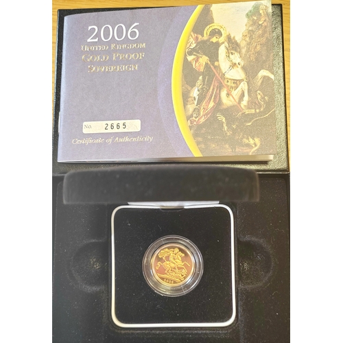 622 - Investment Gold Lot – documents required. 2006 sovereign boxed proof FDC. (Y)