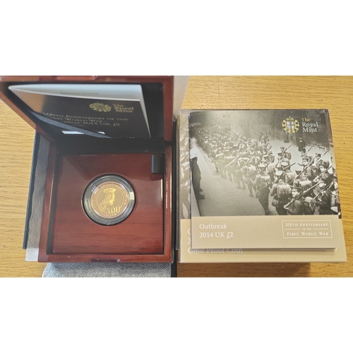 635 - Investment Gold Lot - documents required. 2014 £2 Outbreak boxed proof FDC. (R)