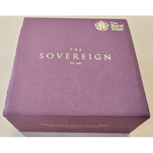 637 - Investment Gold Lot - documents required. 2015 £5 brilliant uncirculated boxed with certificate. (R)