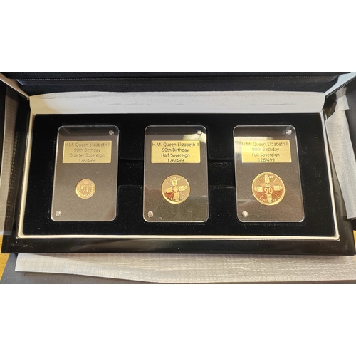 644 - Investment Gold Lot - documents required. 2016 QEII 90th Birthday three coin boxed proof set FDC con... 