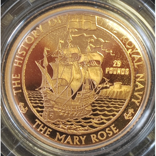 683 - Investment Gold Lot - documents required. Alderney. 2003 The Mary Rose £25 boxed proof FDC. (Y)