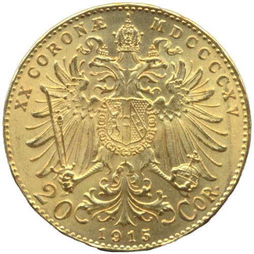 694 - Investment Gold lot - documents required. Austria. 1915 20 corona restrike extremely fine. (Y)