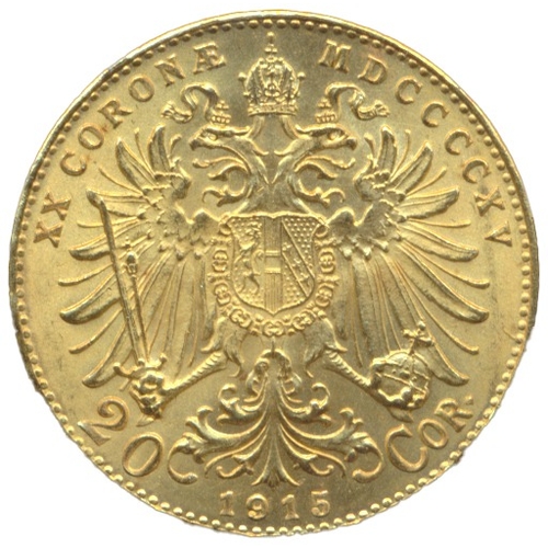 695 - Investment Gold lot - documents required. Austria. 1915 20 corona restrike extremely fine. (Y)