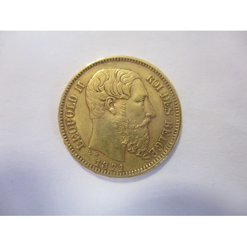 705 - Investment Gold lot - documents required. Belgium. 1871 20 francs very fine. (Y)