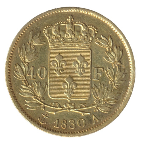 714 - Investment Gold lot - documents required. France. 1830A 40 francs near very fine. (See photo) (Y)