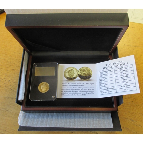 720 - Investment Gold Lot – documents required. Gibraltar. 2022 1/10 crown 'Queen Victoria 185 Years' boxe... 