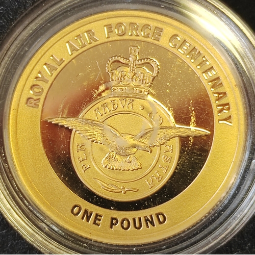 721 - Investment Gold Lot - documents required. Guernsey. 2018 £1 RAF Centenary boxed proof FDC. (Y)