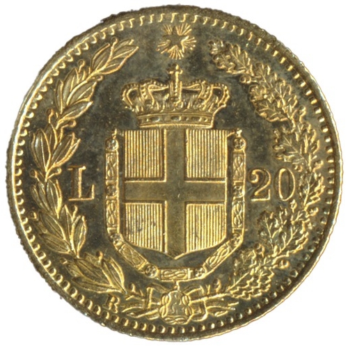 726 - Investment Gold lot - documents required. Italy. 1882 20 lire near extremely fine. (Y)