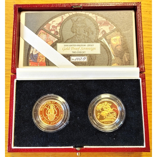 728 - Investment Gold Lot - documents required. Jersey. 2000 sovereign proof boxed twin set FDC. (Y)