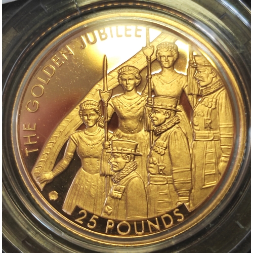 729 - Investment Gold Lot - documents required. Jersey. 2002 £25 Golden Jubilee boxed proof FDC. (Y)