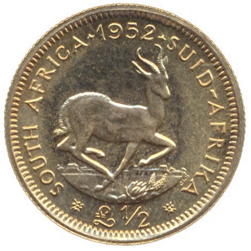 732 - Investment Gold Lot - documents required. South Africa. 1952 half pound extremely fine. (Y)