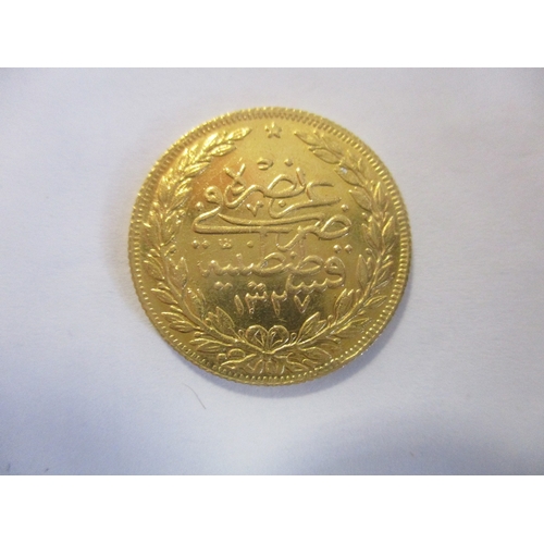 757 - Investment Gold lot - documents required. Turkey. 1909 100 kurush very fine. (Y)