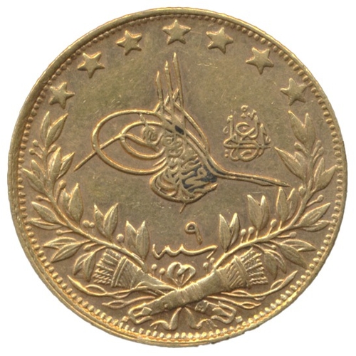 758 - Investment Gold lot - documents required. Turkey. 1917 100 kurush very fine. (See photo) (Y)