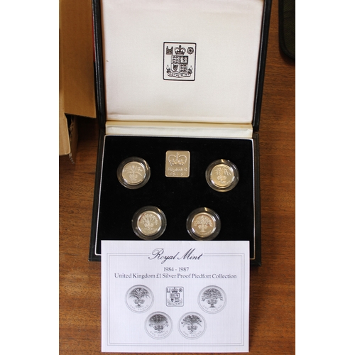 792 - Boxed silver piedfort proofs FDC with £5 2000 Queen Mother, £1 1984-87 4 coin set, 1985, 88, 2000 in... 