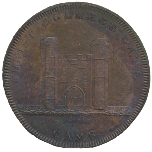 812 - 1797 Cambridge Christ College penny, globe/Bishop’s Hostell, edge engraved I Promise to pay on Deman... 