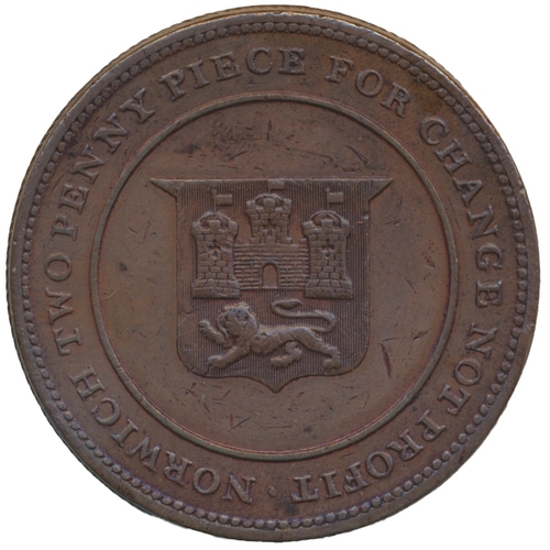 814 - Norwich undated (19th century) Robert Blake two pence, Cotton & Bombazine Manufacturer/ Norwich coat... 