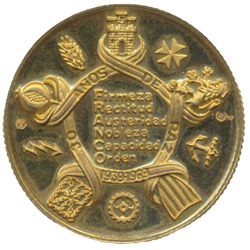 833 - 1969 General Franco 22ct gold 30 years of peace medallic issue dia. 33mm, thickness. 2mm, weight. 17... 